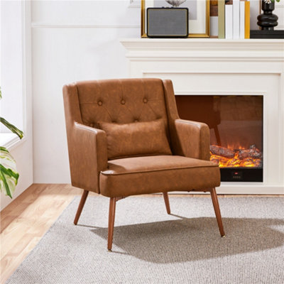 Yaheetech PU Leather Accent Armchair with Lumbar Pillow Retro Brown