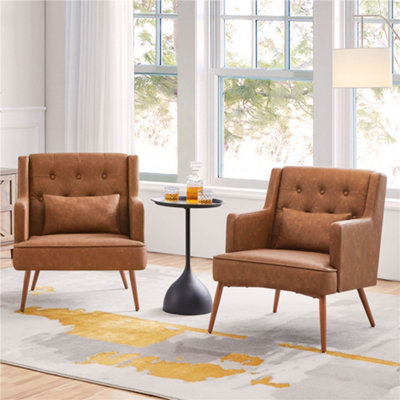 Yaheetech PU Leather Accent Armchair with Lumbar Pillow Retro Brown