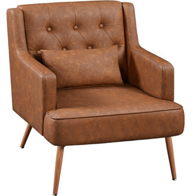 Yaheetech PU Leather Accent Armchair with Lumbar Pillow Retro Brown