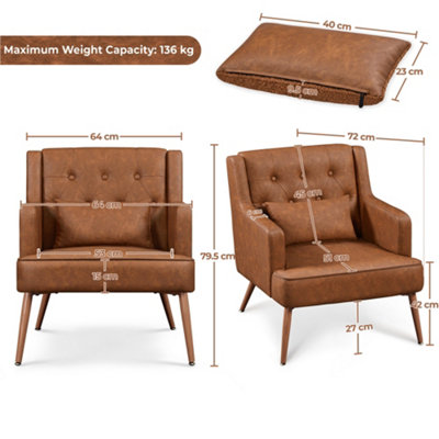 Yaheetech PU Leather Accent Armchair with Lumbar Pillow Retro Brown