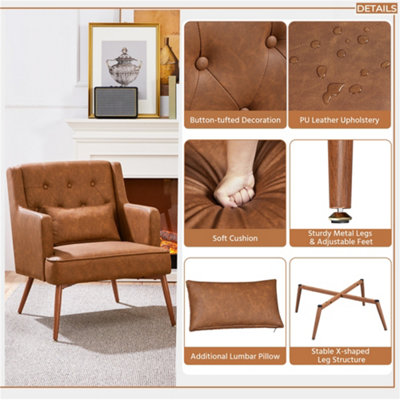 Yaheetech PU Leather Accent Armchair with Lumbar Pillow Retro Brown
