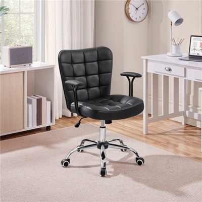 Yaheetech PU Leather Adjustable Desk Chair with Padded Armrests and Rolling Wheels Black