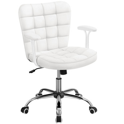 Yaheetech PU Leather Adjustable Desk Chair with Padded Armrests and Rolling Wheels - White