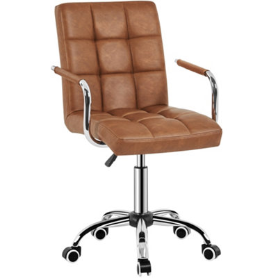 Yaheetech PU Leather Modern Office Chair with Armrests - Retro Brown
