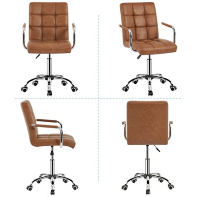 Yaheetech PU Leather Modern Office Chair with Armrests - Retro Brown