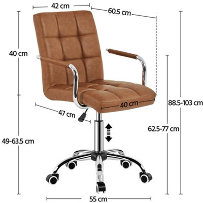 Yaheetech PU Leather Modern Office Chair with Armrests - Retro Brown