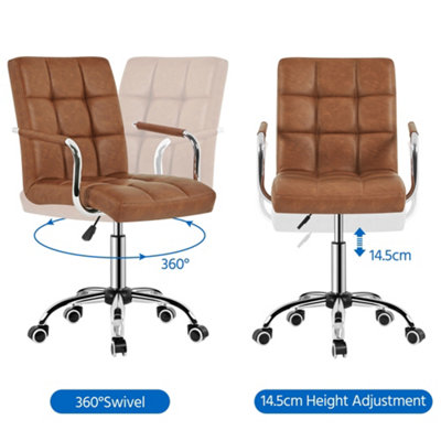 Yaheetech PU Leather Modern Office Chair with Armrests - Retro Brown