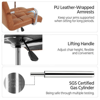 Yaheetech PU Leather Modern Office Chair with Armrests - Retro Brown