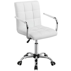 Yaheetech PU Leather Modern Office Chair with Armrests - White