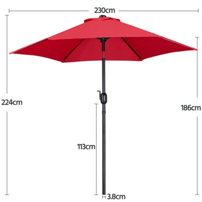 Yaheetech Red 2.3m Tiltable Patio Parasol Market Umbrella with Crank