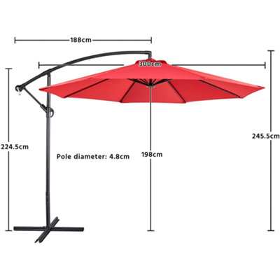 Yaheetech Red 3m Patio Offset Umbrella Outdoor Parasol with Crank - 3