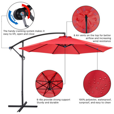 Yaheetech Red 3m Patio Offset Umbrella Outdoor Parasol with Crank - 4