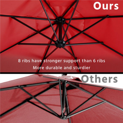 Yaheetech Red 3m Patio Offset Umbrella Outdoor Parasol with Crank - 5