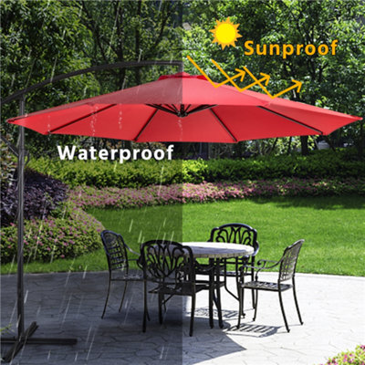 Yaheetech Red 3m Patio Offset Umbrella Outdoor Parasol with Crank - 6
