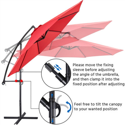 Yaheetech Red 3m Patio Offset Umbrella Outdoor Parasol with Crank - 8