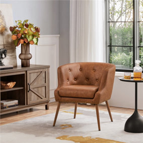 Yaheetech Retro Brown Button Tufted Faux Leather Armchair with Metal Legs