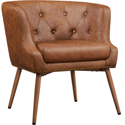 Yaheetech Retro Brown Button Tufted Faux Leather Armchair with Metal Legs