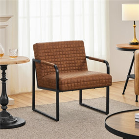 Yaheetech Retro Brown PU Leather Armchair with Large Seat Cushion