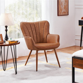 Yaheetech Retro Brown Upholstered Curved Back Faux Leather Accent Chair