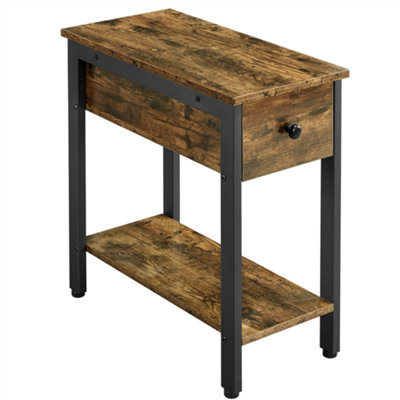Yaheetech Rustic Brown 1 Drawer Side Table 2-Tier End Table with Open Shelf