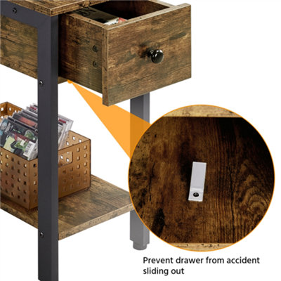 Yaheetech Rustic Brown 1 Drawer Side Table 2-Tier End Table with Open Shelf