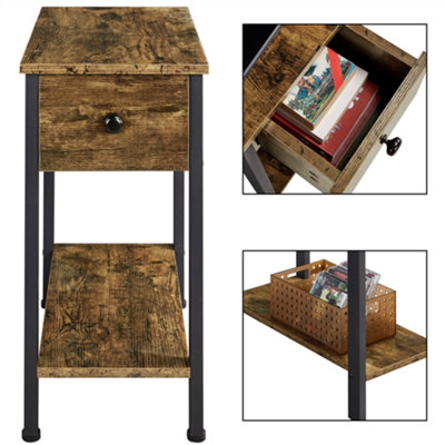 Yaheetech Rustic Brown 1 Drawer Side Table 2-Tier End Table with Open Shelf