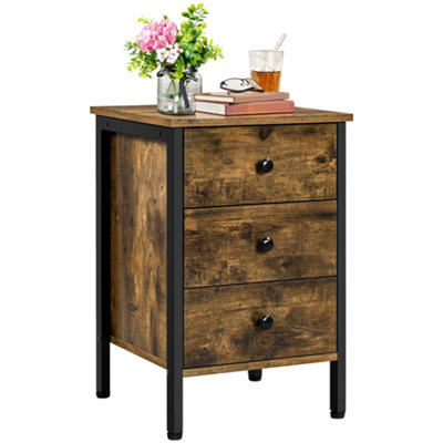 Yaheetech Rustic Brown 3-Drawer Bedside Table Vertical Side Table Storage Organizer