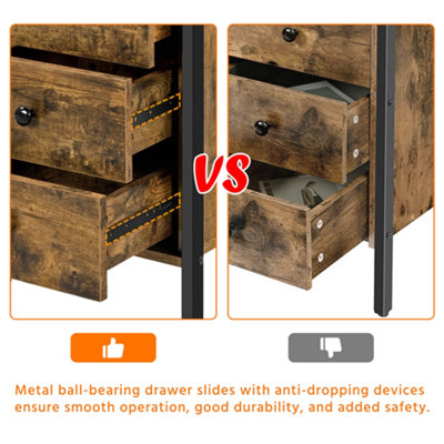 Yaheetech Rustic Brown 3-Drawer Bedside Table Vertical Side Table Storage Organizer