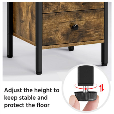 Yaheetech Rustic Brown 3-Drawer Bedside Table Vertical Side Table Storage Organizer