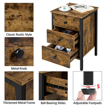 Yaheetech Rustic Brown 3-Drawer Bedside Table Vertical Side Table Storage Organizer