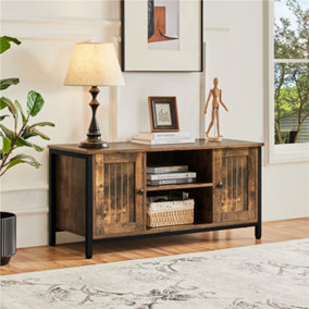 Yaheetech Rustic Brown Farmhouse TV Cabinet with 2 Doors and Cable Management