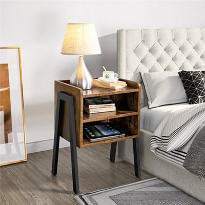 Yaheetech Rustic Brown Industrial 3 Tier End Table with Metal Pipe Frame