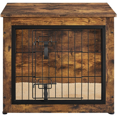 Yaheetech Rustic Brown Industrial Dog Crate with Anti Skid Plush Mat