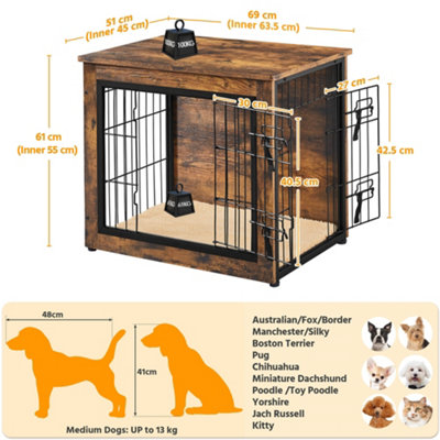 Yaheetech Rustic Brown Industrial Dog Crate with Anti Skid Plush Mat - 3