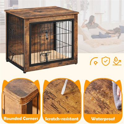 Yaheetech Rustic Brown Industrial Dog Crate with Anti Skid Plush Mat - 4
