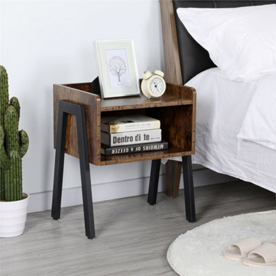 Yaheetech Rustic Brown Industrial Side Table with Open Front