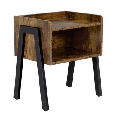 Yaheetech Rustic Brown Industrial Side Table with Open Front