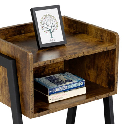 Yaheetech Rustic Brown Industrial Side Table with Open Front