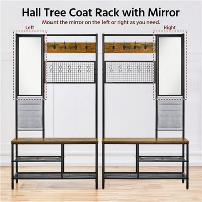 Yaheetech Rustic Brown Metal Six In One Hall Tree with Shoe Storage - 5