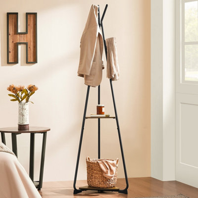Yaheetech Rustic Brown Modern Freestanding Coat Rack with 2 Shelves and ...