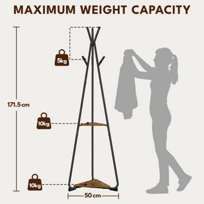 Yaheetech Rustic Brown Modern Freestanding Coat Rack with 2 Shelves and ...