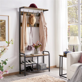 Yaheetech Rustic Brown Multifunctional Metal Hall Tree with Top Shelf