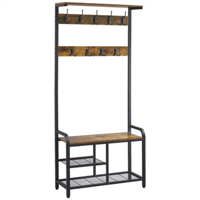 Yaheetech Rustic Brown Multifunctional Metal Hall Tree with Top Shelf