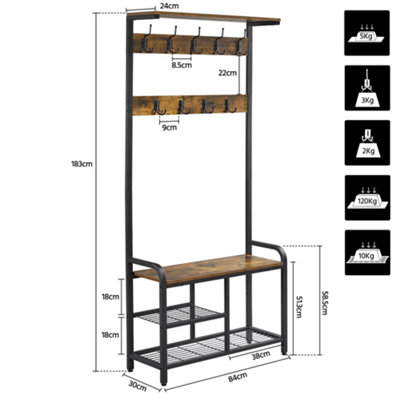 Yaheetech Rustic Brown Multifunctional Metal Hall Tree with Top Shelf