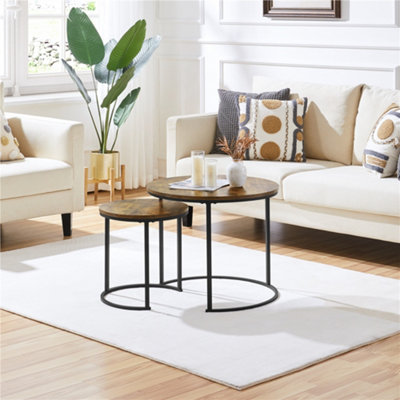Yaheetech Rustic Brown Nesting Coffee Table Set with Wooden Tabletop for Living Room