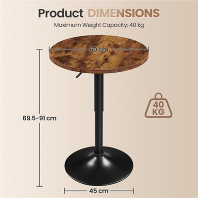 Yaheetech Rustic Brown Round Bar Table with Adjustable Height