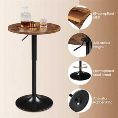 Yaheetech Rustic Brown Round Bar Table with Adjustable Height