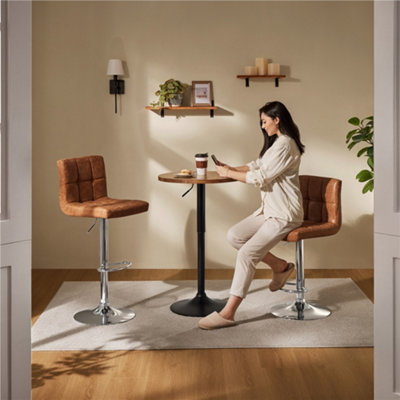 Yaheetech Rustic Brown Round Bar Table with Adjustable Height