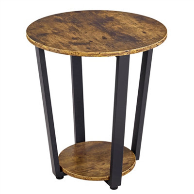 Yaheetech Rustic Brown Round Side Table with Storage Rack