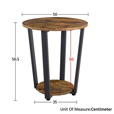 Yaheetech Rustic Brown Round Side Table with Storage Rack